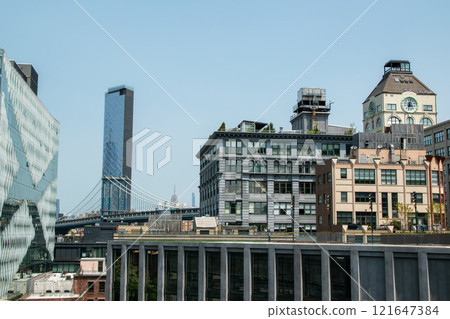 Historic buildings on one of the iconic streets in New York City, Manhattan reportage photography, modern cityscape, famous skyscrapers, Manhattan, NYC, NY, USA 121647384