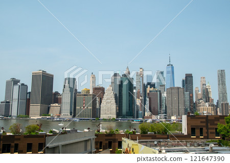 Historic buildings on one of the iconic streets in New York City, Manhattan reportage photography, modern cityscape, famous skyscrapers, Manhattan, NYC, NY, USA 121647390