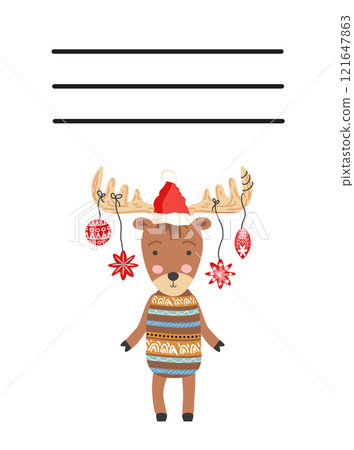 Simple Christmas and New Year card with holiday symbols and space for inscription Simple Christmas and New Year card with holiday symbols and space for inscription 121647863