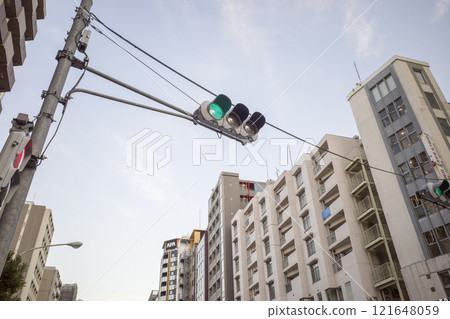 Streetscape with traffic lights Streetscape with traffic lights 121648059