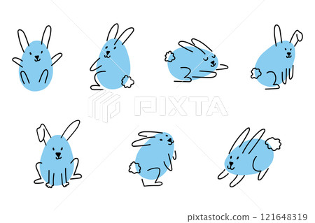 A set of cute abstract Easter bunnies. Blue rabbits A set of cute abstract Easter bunnies. Blue rabbits 121648319
