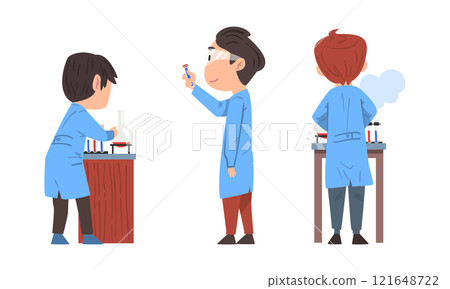 Scientists in lab coats doing scientific research in laboratory cartoon vector illustration 121648722