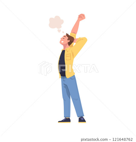 Standing Man Character Daydreaming Imagining and Fantasizing Having Spontaneous Thought in Bubble Vector Illustration 121648762