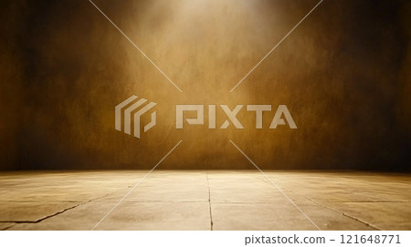 Atmospheric brown empty background with tiled floor and textured wall for products display and creative projects 121648771