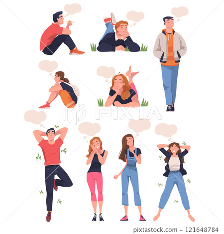 People Character Dreaming Imagining and Fantasizing Having Spontaneous Thought Vector Set People Character Dreaming Imagining and Fantasizing Having Spontaneous Thought Vector Set 121648784