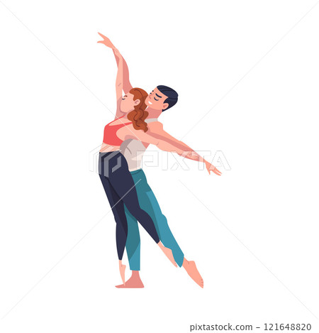 Dancing Couple Performing Dance at Choreography Class Vector Illustration 121648820