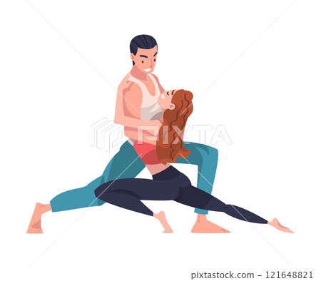 Dancing Couple Performing Dance at Choreography Class Vector Illustration 121648821