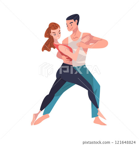Dancing Couple Performing Dance at Choreography Class Vector Illustration 121648824