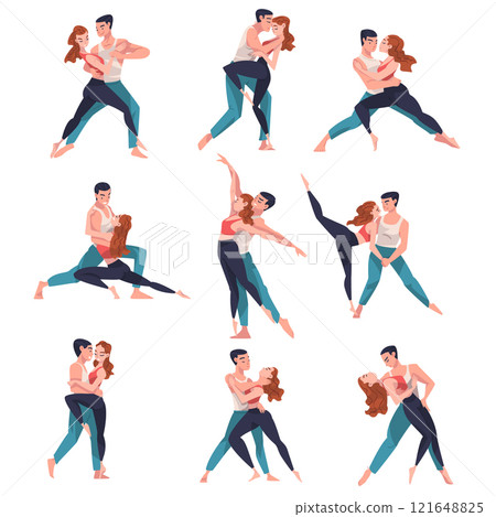 Dancing Couple Performing Dance at Choreography Class Vector Set 121648825