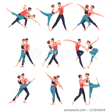 Dancing Couple Performing Dance at Choreography Class Vector Set 121648826