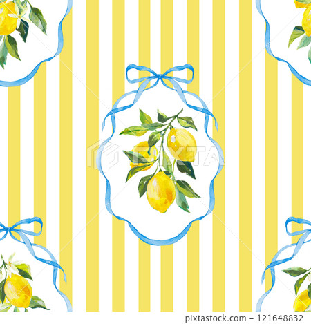 Beautiful seamless pattern with watercolor fresh lemons with leaves and flowers in sunny Mediterranean style. Ready summer print design for wallpapers, wrappings, textile. Beautiful seamless pattern with watercolor fresh lemons with leaves and flowers in sunny Mediterranean style. Ready summer print design for wallpapers, wrappings, textile. 121648832