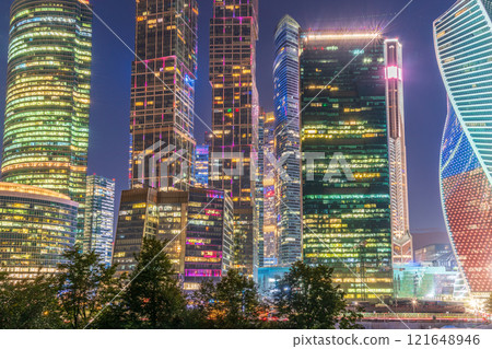 Moscow city at summer night. Modern skyscrapers in Moscow-city downtown. Moscow, Russia Moscow city at summer night. Modern skyscrapers in Moscow-city downtown. Moscow, Russia 121648946