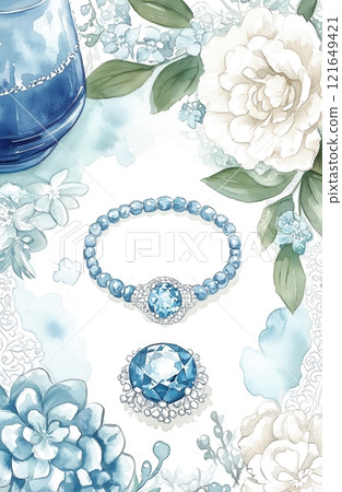 Blue Jewelry on Floral Background 121649421