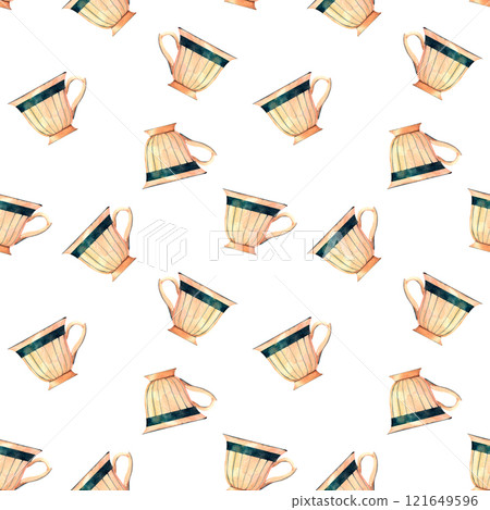 Victorian porcelain cup for tea or coffee . Old-fahioned vintage watercolor clip art. Seamless pattern in retro style for prints on wallpaper, textiles, diy, scrapbooking for packaging Victorian porcelain cup for tea or coffee . Old-fahioned vintage watercolor clip art. Seamless pattern in retro style for prints on wallpaper, textiles, diy, scrapbooking for packaging 121649596