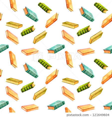 Antique books. Old-fahioned vintage watercolor clip art. Seamless pattern in retro style for prints on wallpaper, textiles, diy, scrapbooking for packaging Antique books. Old-fahioned vintage watercolor clip art. Seamless pattern in retro style for prints on wallpaper, textiles, diy, scrapbooking for packaging 121649604