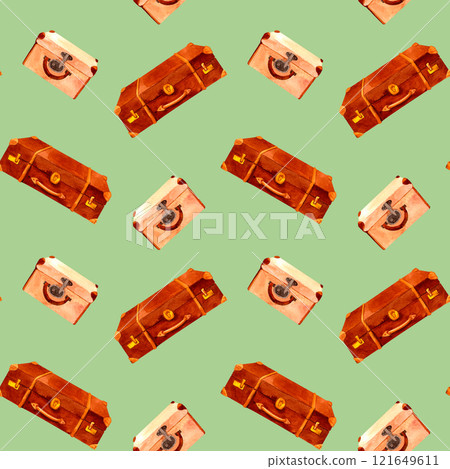 Antique travel luggage bags. Old-fahioned vintage watercolor clip art. Seamless pattern in retro style for prints on wallpaper, textiles, diy, scrapbooking for packaging Antique travel luggage bags. Old-fahioned vintage watercolor clip art. Seamless pattern in retro style for prints on wallpaper, textiles, diy, scrapbooking for packaging 121649611