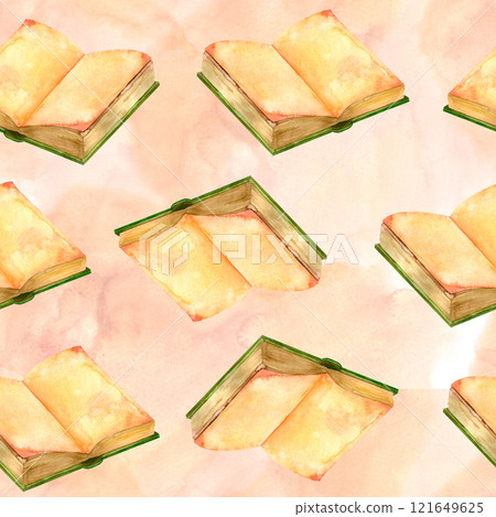 Antique books. Old-fahioned vintage watercolor clip art. Seamless pattern in retro style for prints on wallpaper, textiles, diy, scrapbooking for packaging 121649625