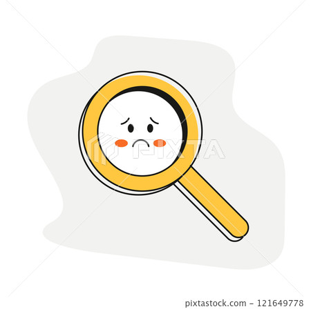Sad magnifying glass. Concept of 404 page or site search, nothing found. Cute magnifying glass doodle vector illustration 121649778