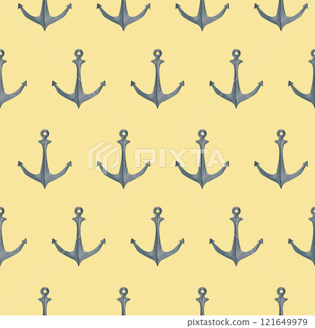 A watercolor anchor pattern designed to bring a touch of the sea into any design. Perfect for pirate projects, travel invitations, or coastal decorations with a maritime charm. 121649979