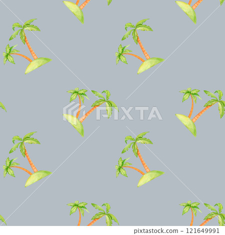 A pattern of lush palm trees, bringing the tropical spirit to life. This watercolor design is great for summer fashion, beach-themed invitations, and tropical-inspired home accents. 121649991