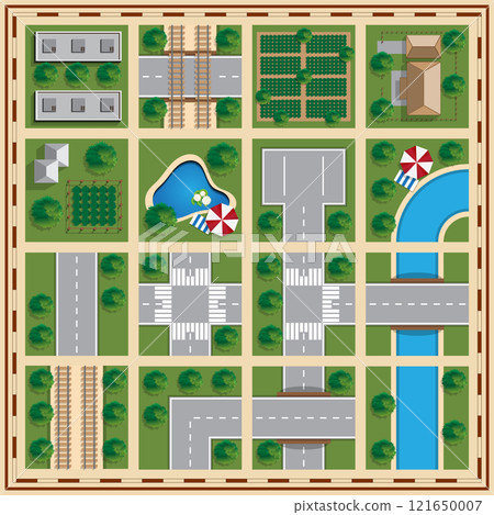 A set of landscape elements. View from above. Vector illustration. 121650007