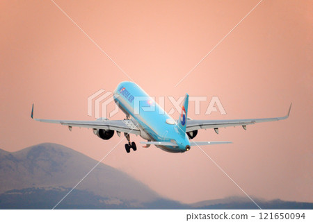 Taking off passenger plane and Mount Aso Taking off passenger plane and Mount Aso 121650094