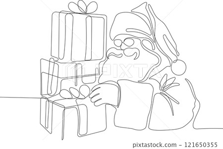 One continuous line drawing Santa Claus on reindeer and sled. concept for Christmas and New Year. vector illustration. Vector illustration 121650355