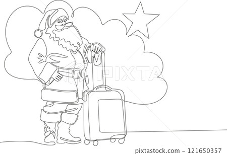 One continuous line drawing Santa Claus on reindeer and sled. concept for Christmas and New Year. vector illustration. Vector illustration 121650357