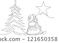 One continuous line drawing Santa Claus on reindeer and sled. concept for Christmas and New Year. vector illustration. Vector illustration 121650358