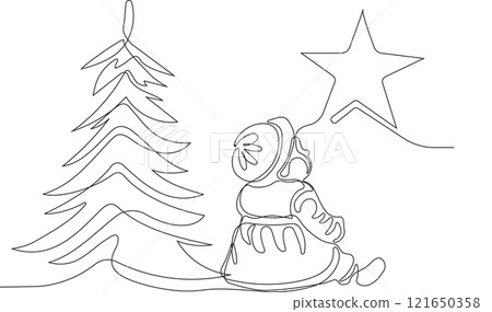 One continuous line drawing Santa Claus on reindeer and sled. concept for Christmas and New Year. vector illustration. Vector illustration 121650358