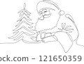 One continuous line drawing Santa Claus on reindeer and sled. concept for Christmas and New Year. vector illustration. Vector illustration 121650359