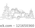 One continuous line drawing Santa Claus on reindeer and sled. concept for Christmas and New Year. vector illustration. Vector illustration 121650360