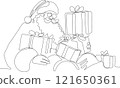 One continuous line drawing Santa Claus on reindeer and sled. concept for Christmas and New Year. vector illustration. Vector illustration 121650361