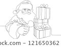 One continuous line drawing Santa Claus on reindeer and sled. concept for Christmas and New Year. vector illustration. Vector illustration 121650362