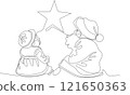 One continuous line drawing Santa Claus on reindeer and sled. concept for Christmas and New Year. vector illustration. Vector illustration 121650363