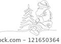 One continuous line drawing Santa Claus on reindeer and sled. concept for Christmas and New Year. vector illustration. Vector illustration 121650364