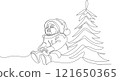 One continuous line drawing Santa Claus on reindeer and sled. concept for Christmas and New Year. vector illustration. Vector illustration 121650365