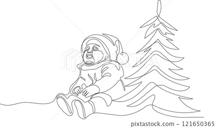 One continuous line drawing Santa Claus on reindeer and sled. concept for Christmas and New Year. vector illustration. Vector illustration 121650365