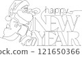 One continuous line drawing Santa Claus on reindeer and sled. concept for Christmas and New Year. vector illustration. Vector illustration 121650366