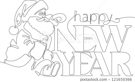 One continuous line drawing Santa Claus on reindeer and sled. concept for Christmas and New Year. vector illustration. Vector illustration One continuous line drawing Santa Claus on reindeer and sled. concept for Christmas and New Year. vector illustration. Vector illustration 121650366