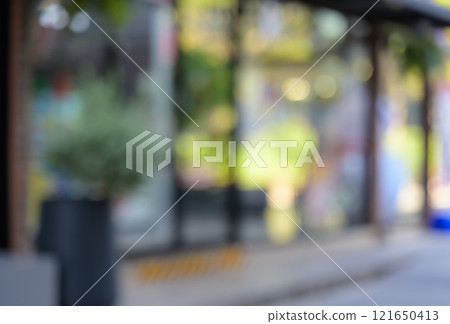 blurred background of modern shopping mall with bokeh 121650413