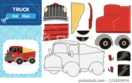 Printable Cut and Glue Game for Kids to Assemble a Truck Car Printable Cut and Glue Game for Kids to Assemble a Truck Car 121650454
