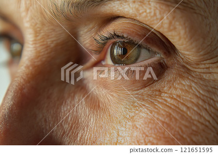 Close-up of an elderly woman's eye. Selective focus. 121651595