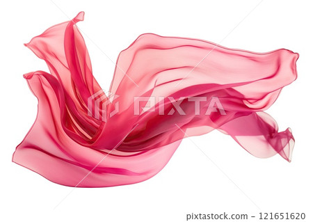 Pink wavy silk or satin isolated on white background. 121651620