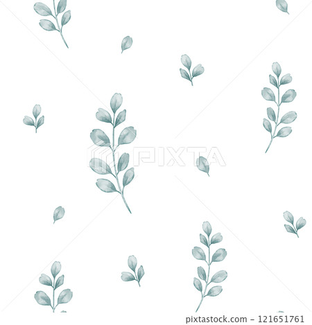 Watercolor seamless pattern with green eucalyptus branches and leaves. Illustration for wallpaper, wrapping paper. Background in minimalist style for baby textile or botanical banner. Green backdrop. Watercolor seamless pattern with green eucalyptus branches and leaves. Illustration for wallpaper, wrapping paper. Background in minimalist style for baby textile or botanical banner. Green backdrop. 121651761