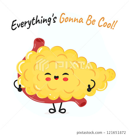 Pancreas character. Everything is gonna be cool card. Vector hand drawn cartoon kawaii character illustration icon. Isolated on white background. Pancreas character concept Pancreas character. Everything is gonna be cool card. Vector hand drawn cartoon kawaii character illustration icon. Isolated on white background. Pancreas character concept 121651872