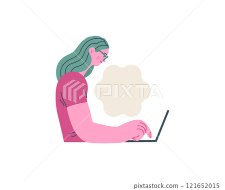 Writing people, modern flat vector concept illustration- sitting woman thoughtfully writing on laptop, bubble near head Metaphor for reflection, personal insight, contemplation, creative expression Writing people, modern flat vector concept illustration- sitting woman thoughtfully writing on laptop, bubble near head Metaphor for reflection, personal insight, contemplation, creative expression 121652015