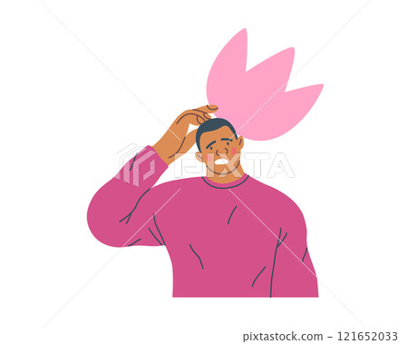 Thinking people, modern flat vector concept illustration- man standing thoughtfully, looking forward, bubble near his head Metaphor for reflection, analysis, introspection, contemplation, deep thought 121652033