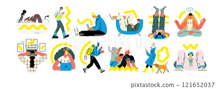 Creative workspace, modern flat vector concept illustration of a person working with a computer Remote work, flexibility, independence, efficiency, mobility, synergy, freedom 121652037