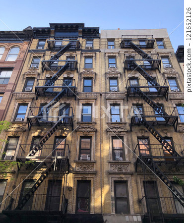 New York historical building facades, skyscrapers Manhattan, Art Deco architecture, Historical architectural gems New York, old historical building facades in NY, USA 121652126
